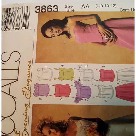 Uncut McCall's Evening Elegance Sewing Pattern 3863 Size 6-8-10-12 - Picture 2 of 4